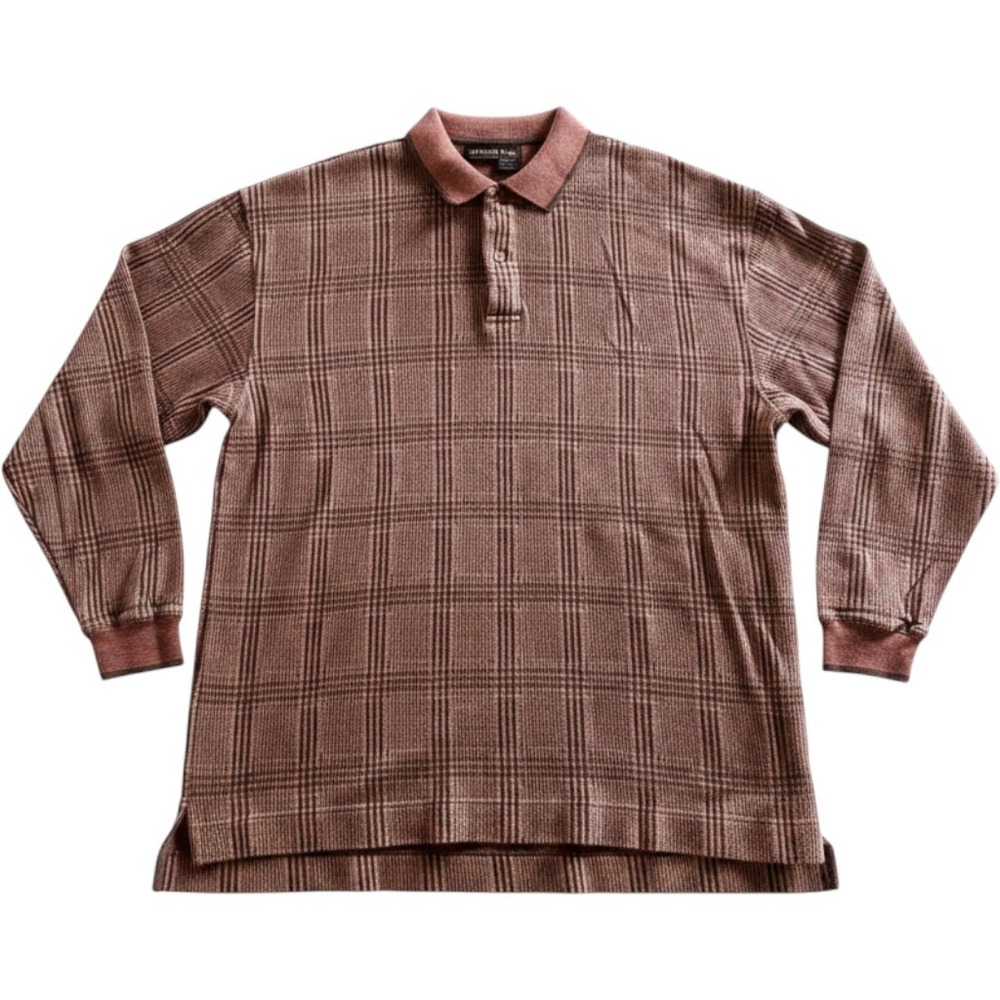 Alexander Julian Colours Mens Large Burgundy Gray Plaid Long Sleeve Polo Shirt